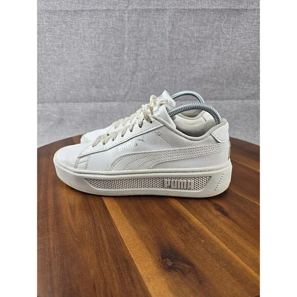 PUMA Smash Platform v3 White Silver Sneakers‎ Women’s US 7.5 EU 38 Casual Shoes - Picture 6 of 14